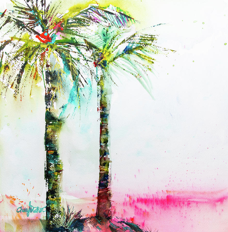Two Palms Painting by Cheryl Prather