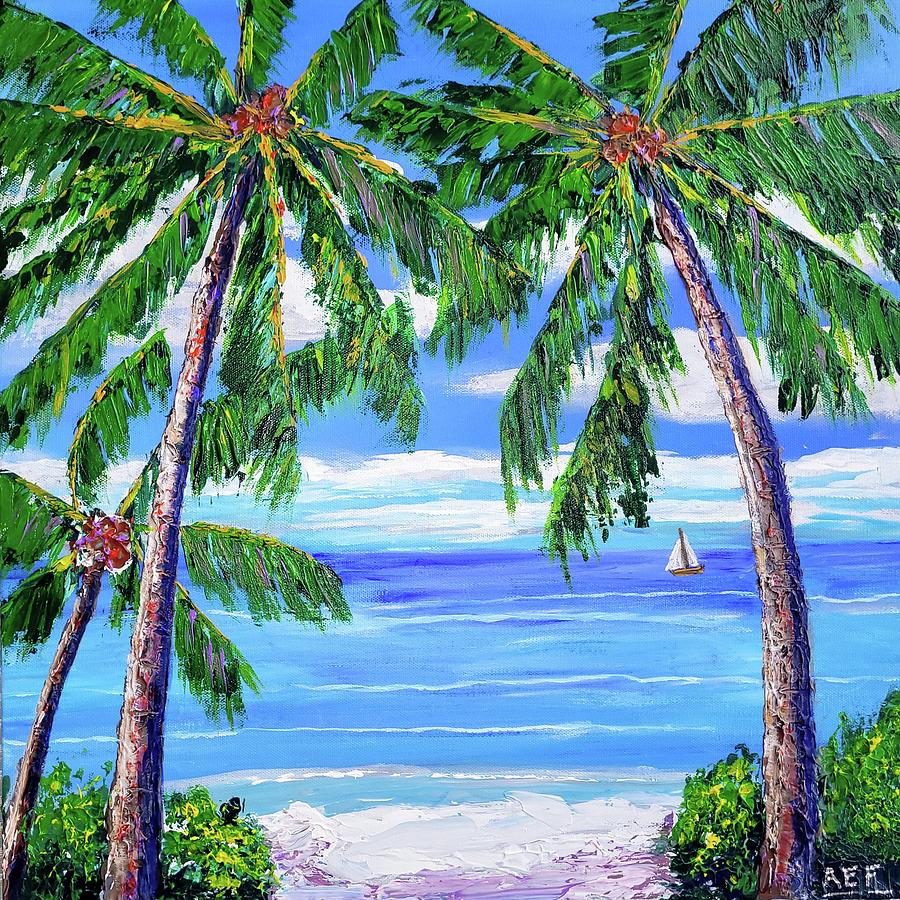 Two Palms in Paradise Painting by Ann Frederick