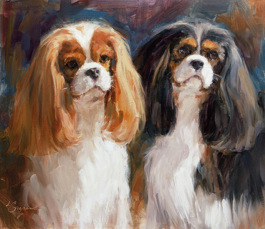 Dog Painting - Two Parti Girls by Lindsey Bittner Graham