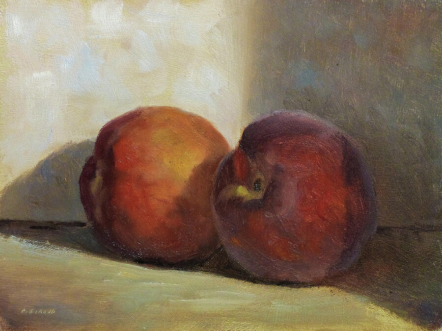 Peach Painting - Two Peaches by Pascal Giroud