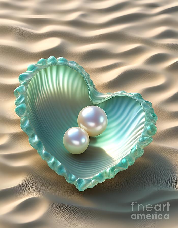 Two Pearls In A Heart Digital Art by Rachel Hannah