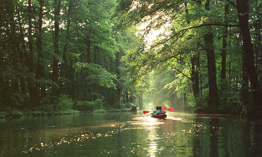 Two people in boating in the Spreewald in north east Germany  Photograph by Diane Miller