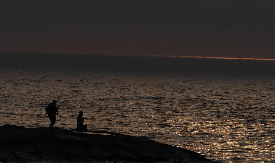 Two People On Beach At Dawn  Photograph by Jim Wilce