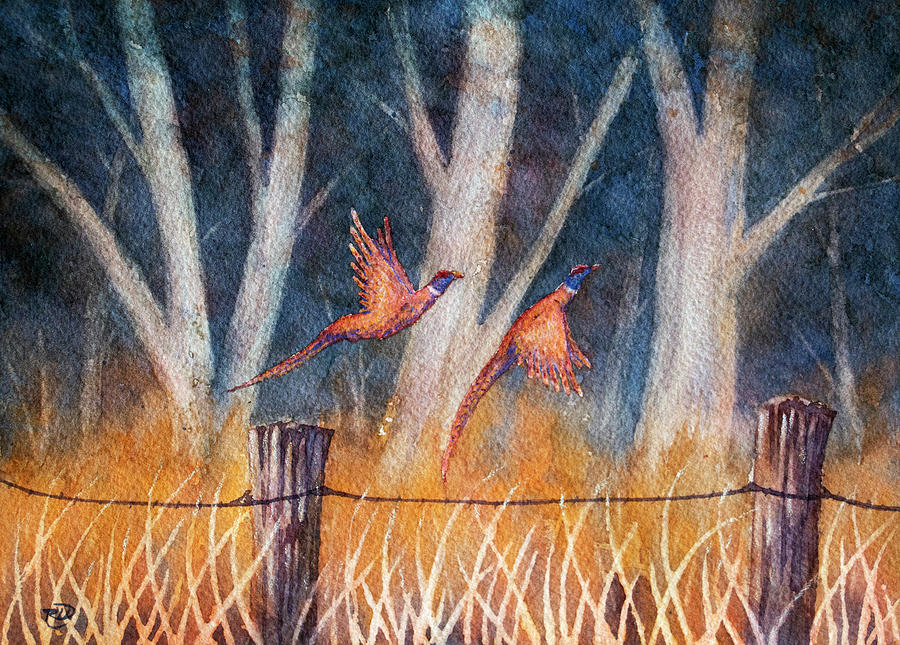 Two Pheasants Painting by Rebecca Davis
