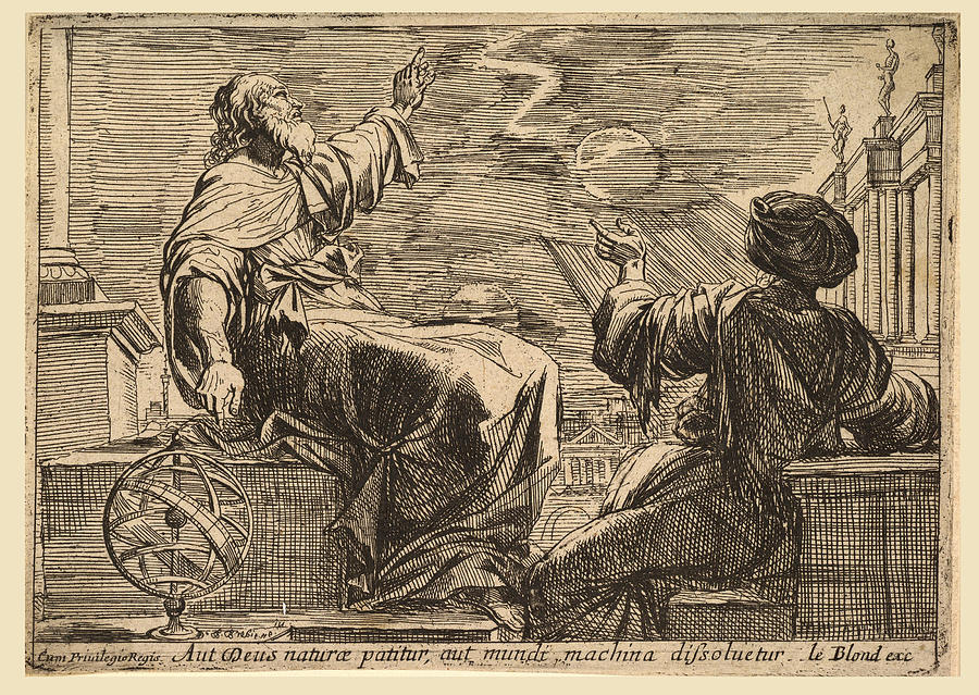 Two Philosophers Watching an Eclipse Drawing by Pierre Brebiette