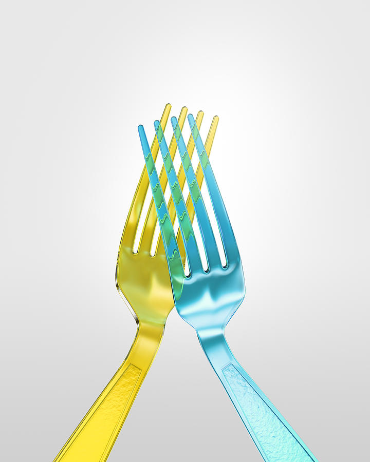 Two plastic forks high five-ing Photograph by I Like That One