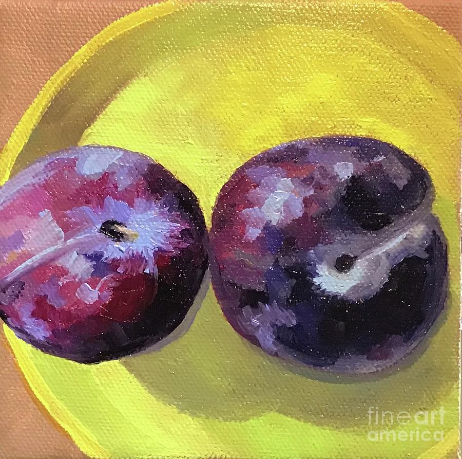 Two Plums Painting by Anne Marie Brown