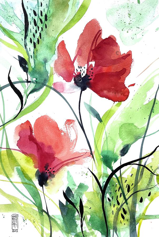 Two poppies Painting by Alessandro Andreuccetti