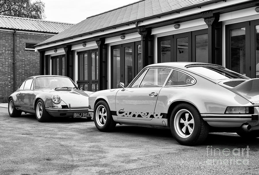 Two Porsche Cars Monochrome Photograph by Tim Gainey