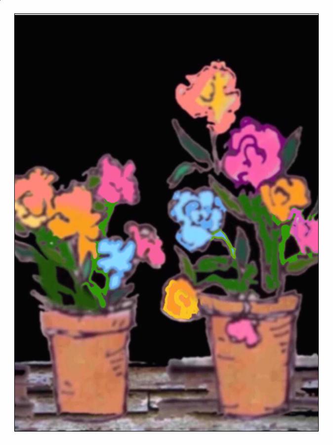 flower pots with flowers sketch