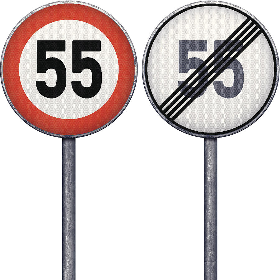 Two red and white maximum speed limit 55 road signs Drawing by Lolon