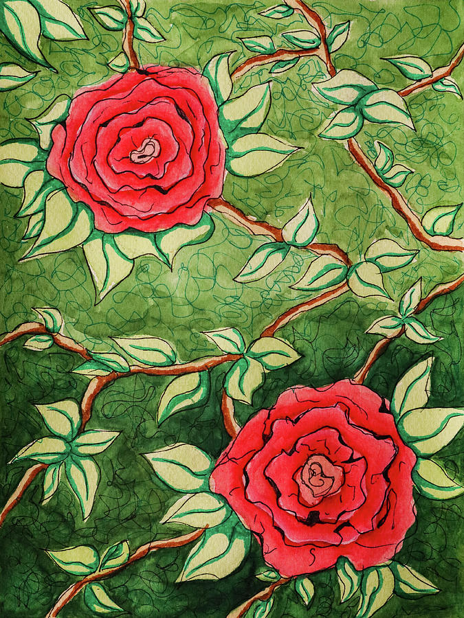 Two Red Camellias Painting by Carlos Caetano
