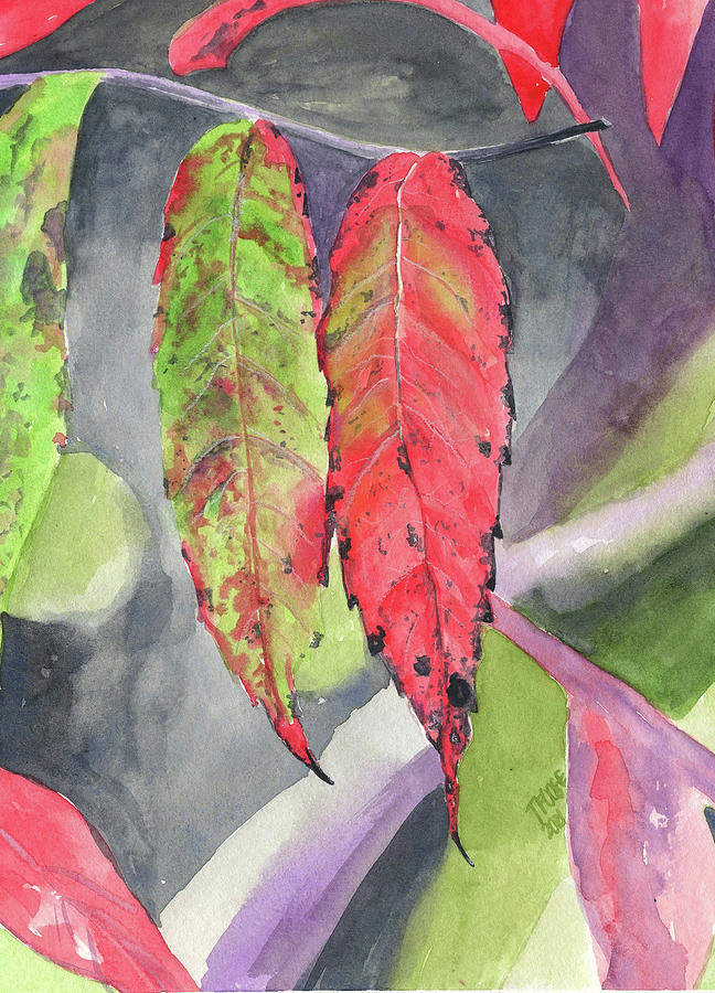 Two Red Leaves Watercolor Painting