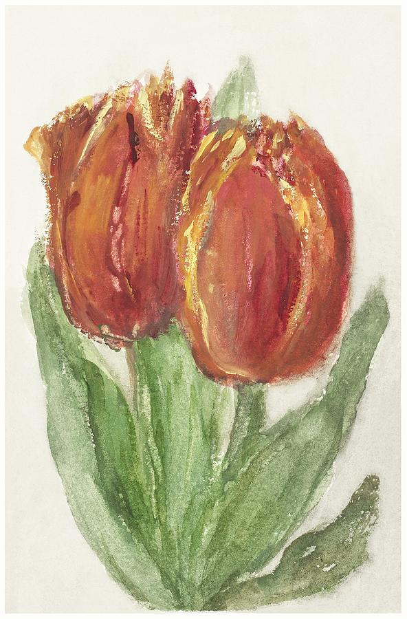 Nature Painting - Two Red Tulips by Sientje Mesdag-van Houten 1834-1909 by Les Classics