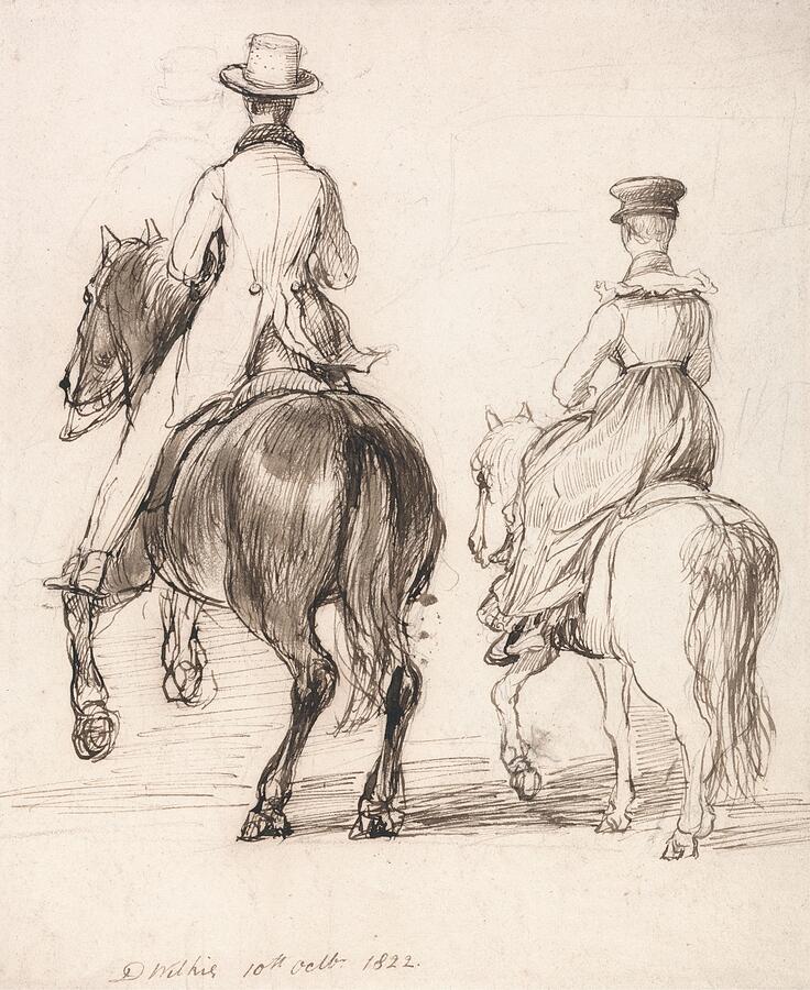 Hat Painting - Two Riders Seen from Behind  by Sir David Wilkie English