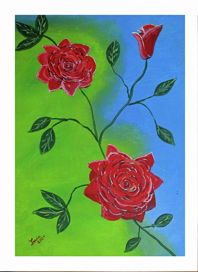 Two Roses and a bulb Painting by Luis F Rodriguez