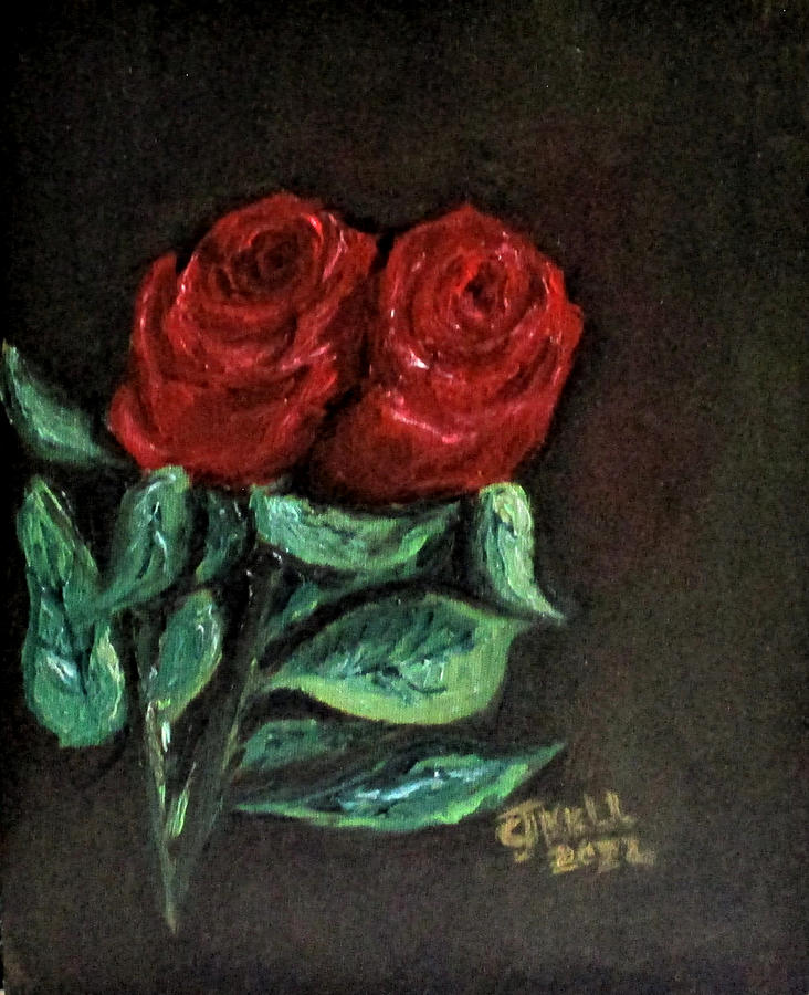 Two Roses For Mom Painting by Clyde J Kell