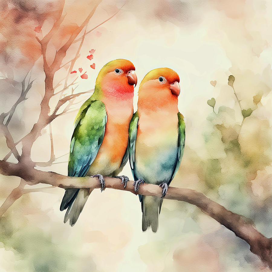 Bird Digital Art - Two Rosy-faced Lovebirds by HH Photography of Florida