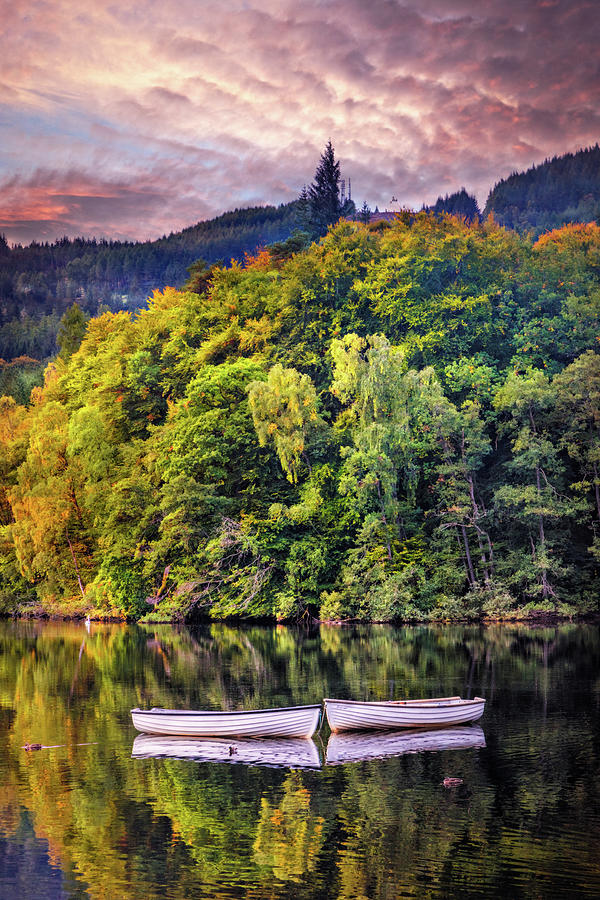 Two Rowboats in the Lake II Photograph by Debra and Dave Vanderlaan