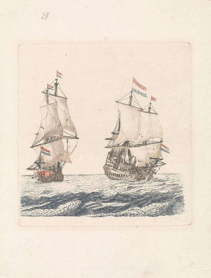Two Sailing Ships At Sea Anonymous 1688 - 1698 Painting