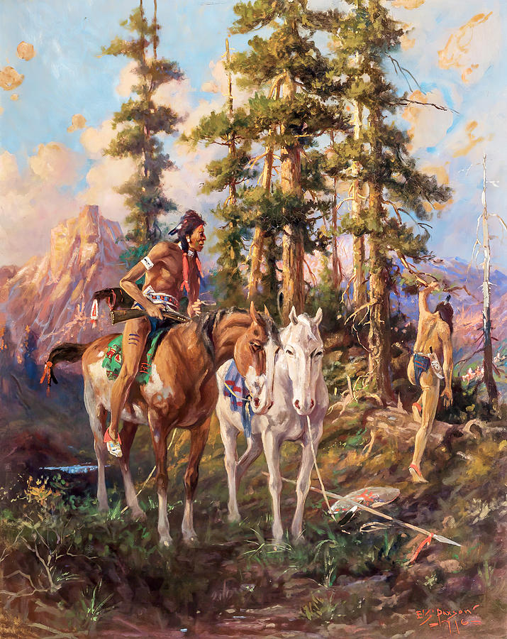 Two Scouts Watching Custers Command Painting by Edgar Samuel Paxson