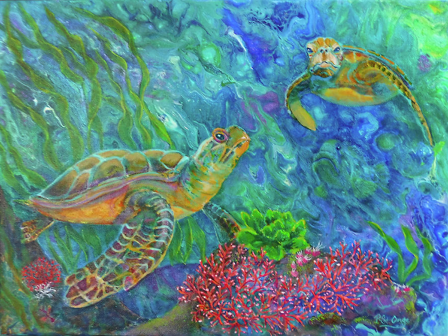 Two Sea Turtles Painting By Pat St Onge - Fine Art America