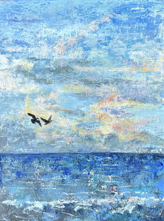 Two Seagulls at sunset Painting by Barbara Hammett Glover