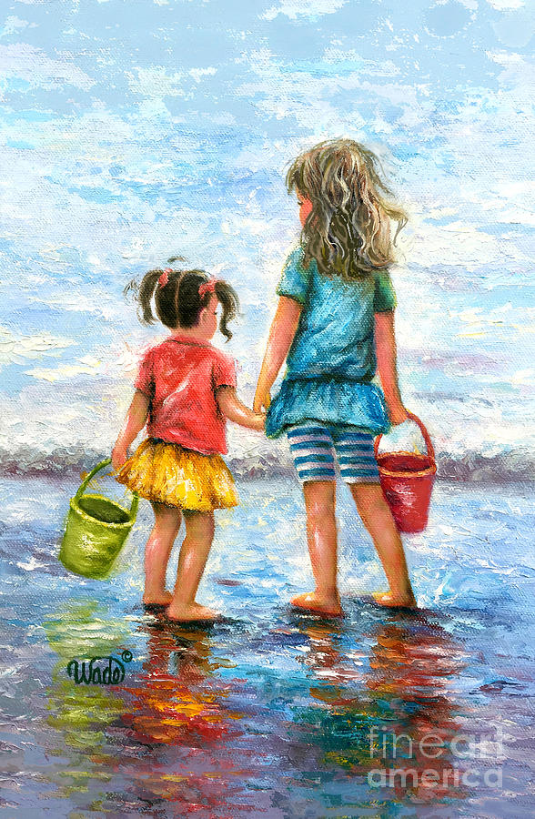 Two Sister By the Sea Brunette/Blond Painting by Vickie Wade - Fine Art ...