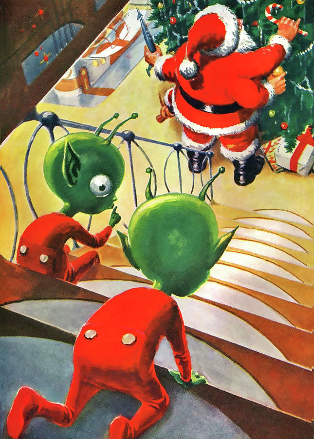Two Sneaking Aliens and Santa Claus Digital Art by Long Shot