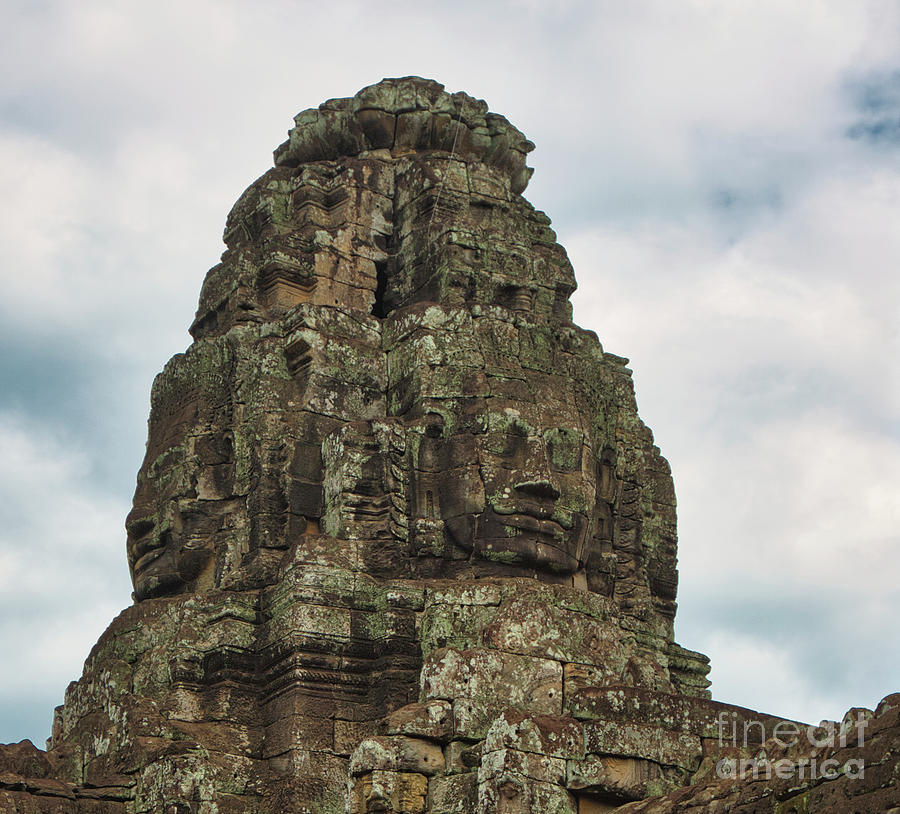 Two Stone Faces Color Cambodia Art Photograph by Chuck Kuhn - Fine Art ...