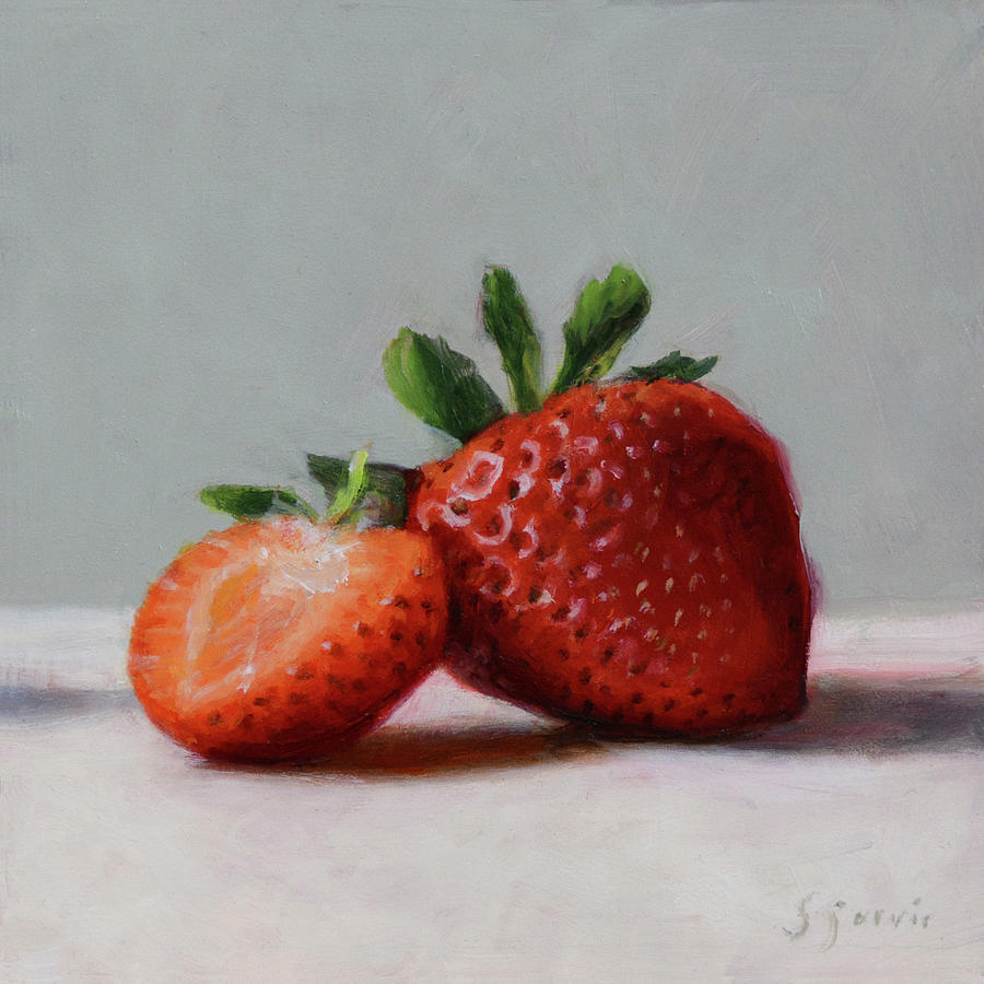 Still Life Painting - Two Strawberries by Susan N Jarvis