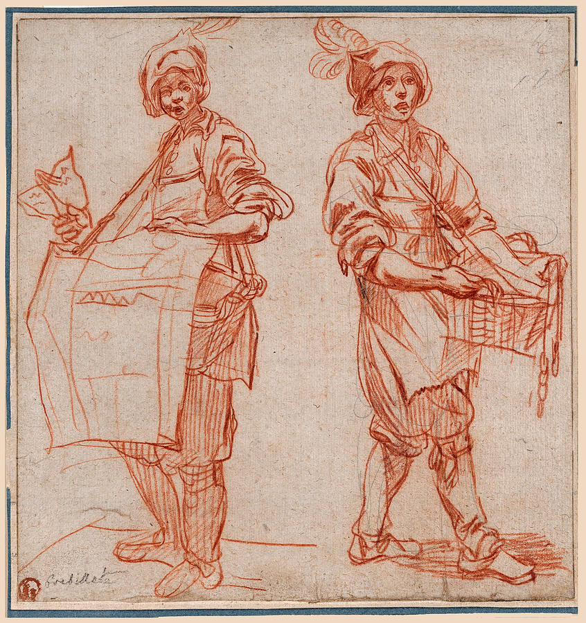 Two Street Criers  Drawing by Pierre Brebiette
