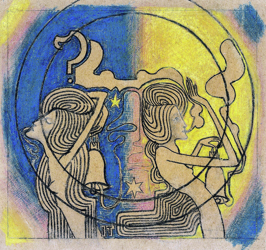 Impressionism Painting - Two stylized female figures with clock in hand - Digital Remastered Edition by Jan Toorop