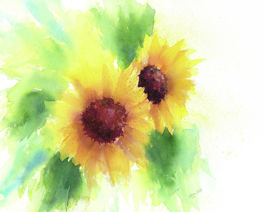 Two sunflowers Painting by Karen Kaspar