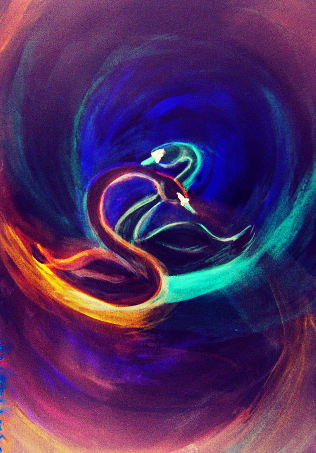Two Swans in Blue Painting by Nadia Birru