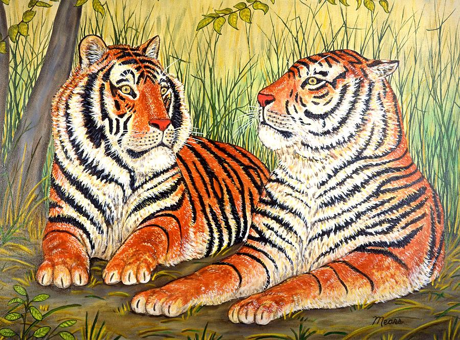 Wildlife Painting - Two Tigers by Linda Mears