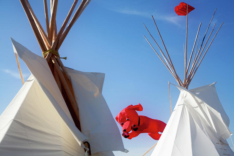 Two Tipis and The Big Red Dog Balloon Photograph by Toni Hopper