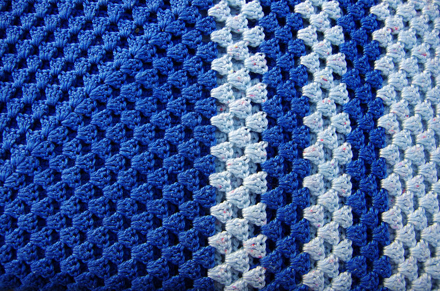 Two tone blue crotcheted blanket Photograph by Simon McGill