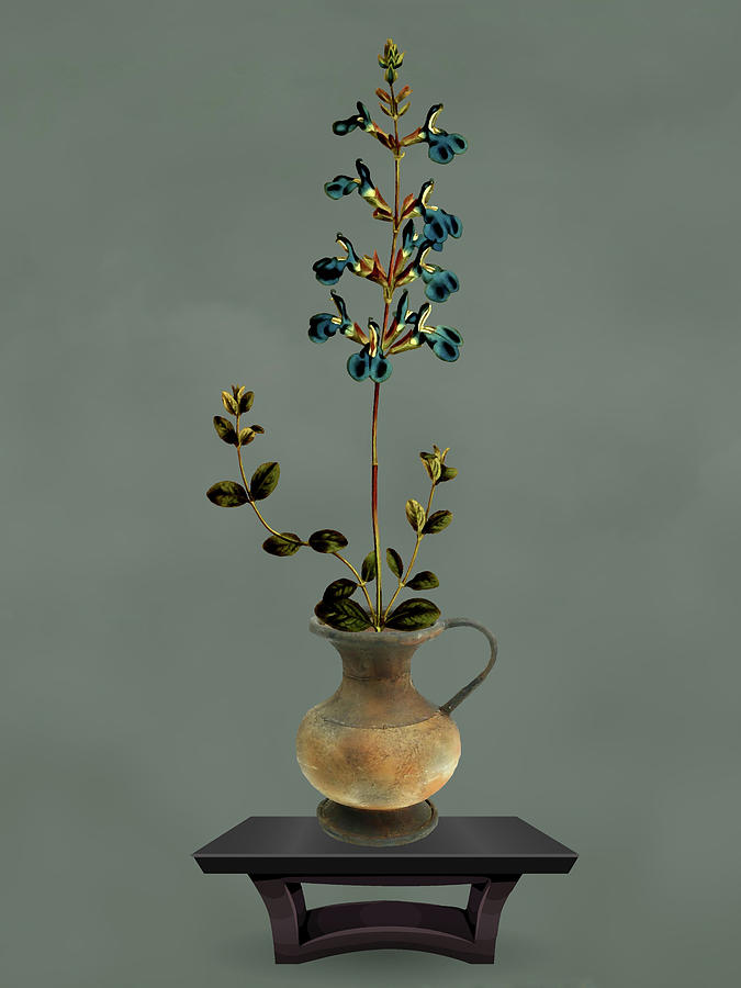 Two Tone Clay Pot with Flowers Mixed Media by David Dehner