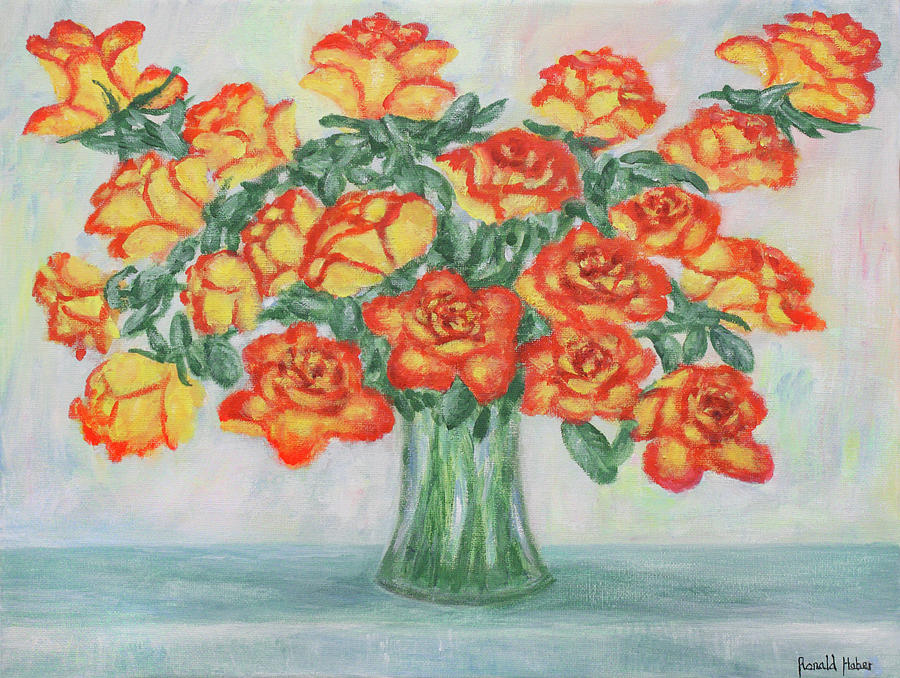 Two Tone Red Roses In A Vase Painting