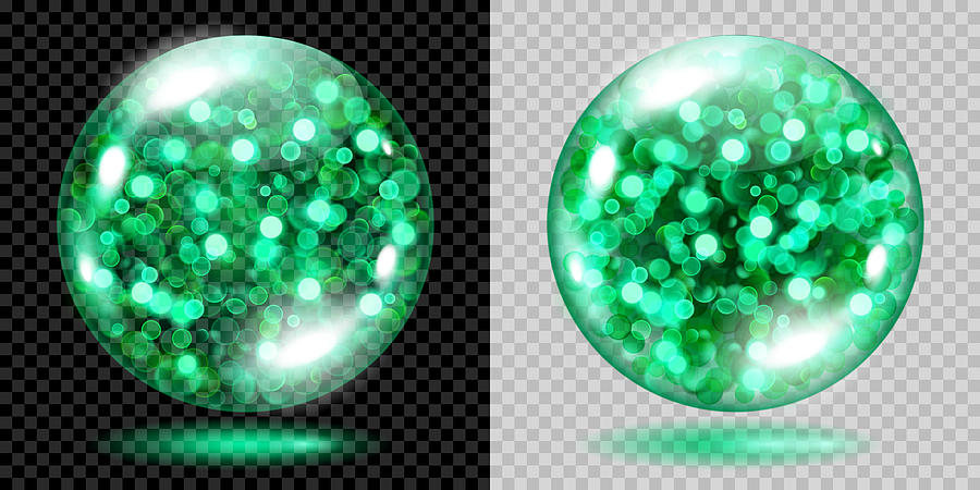 Two transparent spheres with green sparkles Drawing by 31moonlight31