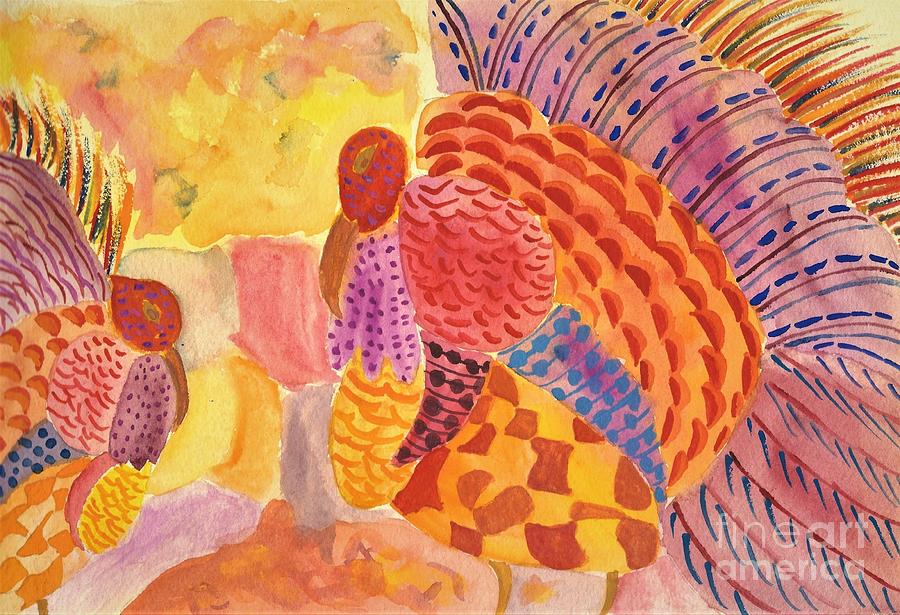 Abstract Painting - Turkeys in the Sun by L A Feldstein