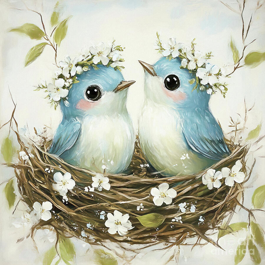 Two Tweets Of A Feather Painting by Tina LeCour Two Tweets Of A Feather Painting by Tina LeCour