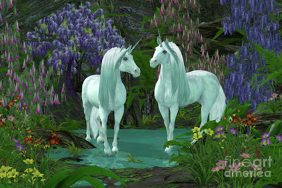 Two Unicorns in Forest Digital Art by Corey Ford