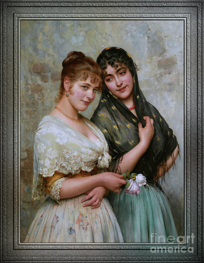 Two Venetian Women by Eugene de Blaas Vintage Portrait Painting by Rolando Burbon