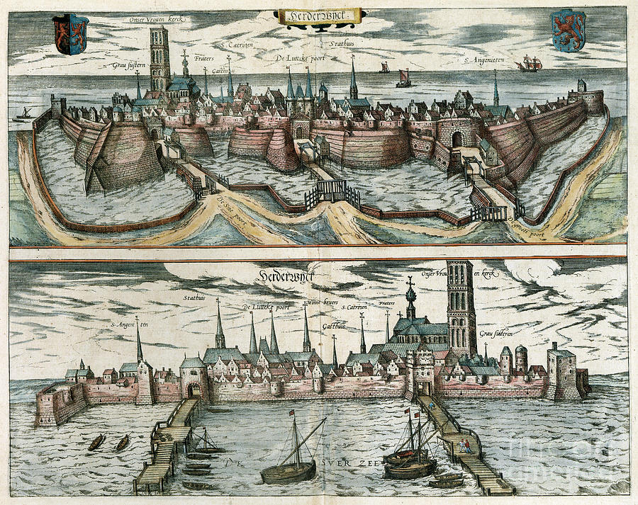 Two Views Of Harderwijk, 1598 Drawing by Georg Braun and Franz Hogenberg