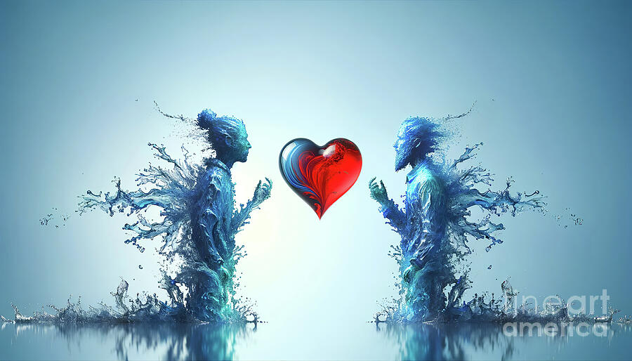 Two water splash figures facing each other Digital Art by Odon Czintos