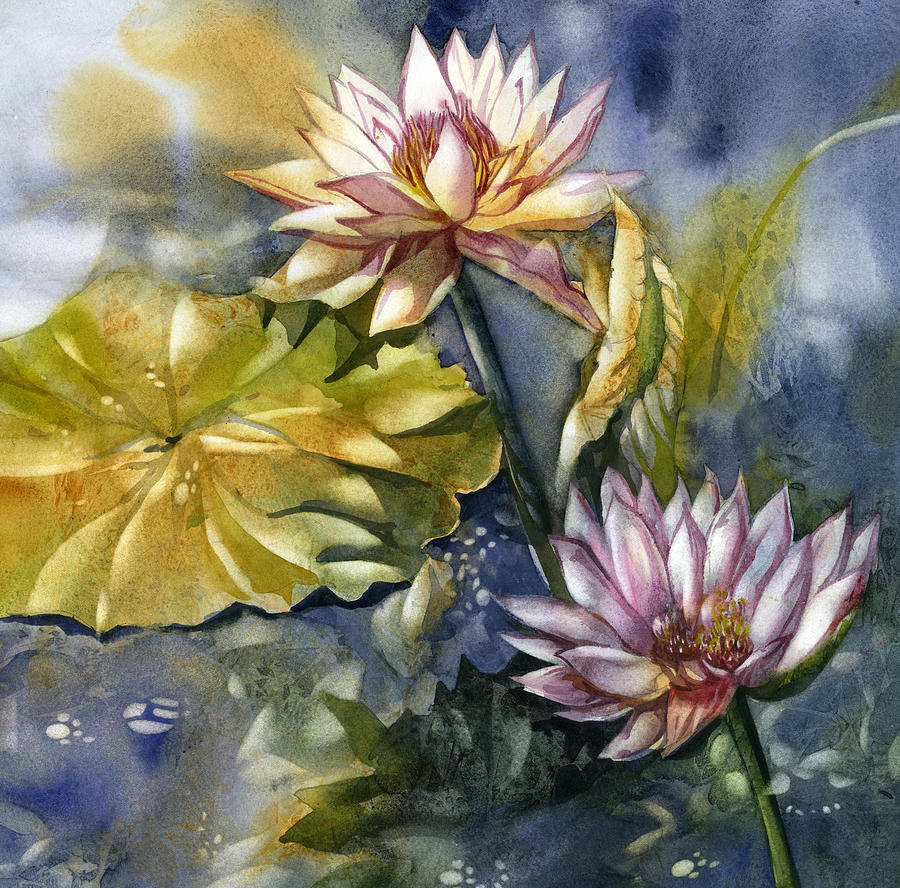 Two Waterlilies Painting by Alfred Ng Two Waterlilies Painting by Alfred Ng