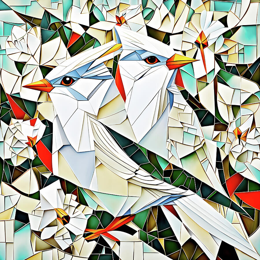 Two white birds cubist style Digital Art by Bernard Jarman - Fine Art ...