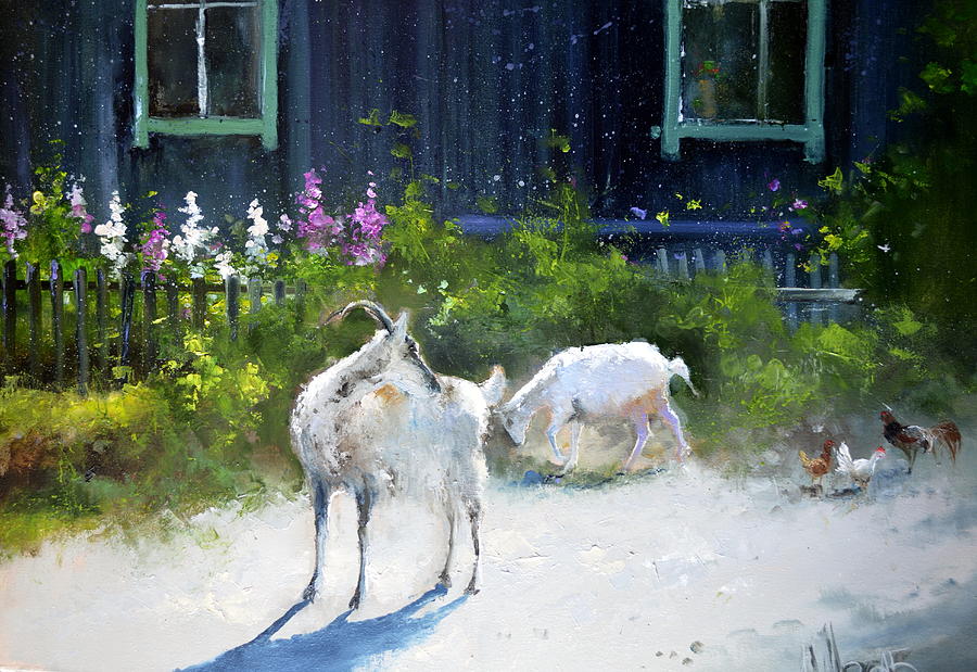Two White Goats Painting by Igor Medvedev